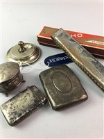 Lot 449 - A SILVER CIGARETTE CASE, HOHNER MOUTH ORGAN AND A SILVER TRINKET BOX