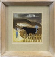 Lot 509 - MEN AND HORSE, A GOUACHE BY MARY FEDDEN