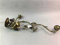 Lot 462 - LATE VICTORIAN BRASS TWO BRANCH RISE AND FALL CEILING PENDANT