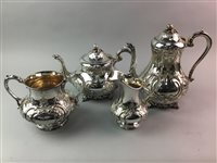 Lot 463 - A SILVER PLATED TEA TRAY, FOUR PIECE PLATED TEA SERVICE AND PLATED CUTLERY