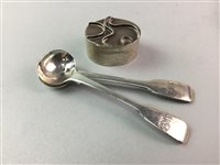 Lot 465 - AN IRISH SILVER OVAL PILL BOX AND SALT SPOONS