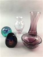 Lot 473 - A CAITHNESS GLASS BOWL, TWO PAPERWEIGHTS AND TWO VASES