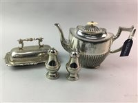 Lot 480 - A SILVER PLATED THREE PIECE TEA SERVICE