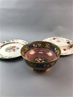 Lot 64 - A MINTONS 'ROTIQUE' BOWL, A BESWICK NUT DISH, TWO SPODE PLATES AND A WEDGWOOD TRINKET DISH