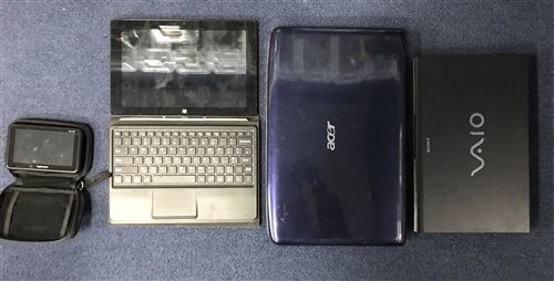 Lot 247 - A SONY VIAO LAPTOP, DELL TABLET, ACER LAPTOP, HARD DRIVES, TOMTOM SAT NAV AND A DIGITAL PROJETOR
