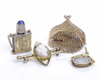 Lot 350 - NINE CARAT GOLD MINIATURE MESH PURSE marked...