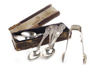 Lot 851 - A SET OF ELEVEN SCOTTISH SILVER TEASPOONS AND A PAIR OF VICTORIAN SCOTTISH SILVER SUGAR TONGS
