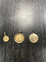 Lot 273 - A GOLD USA ONE DOLLAR PENDANT AND TWO OTHER PENDANTS