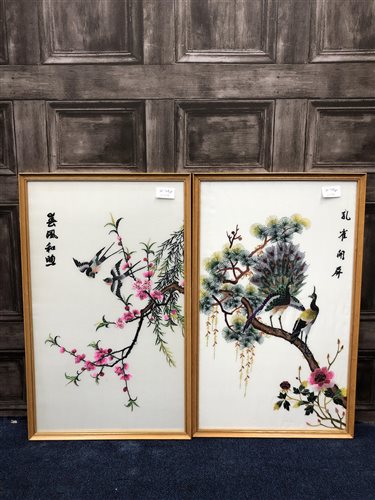 Lot 129 - A GROUP OF FIVE CHINESE SILK EMBROIDERED PANELS