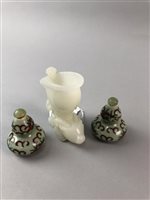 Lot 55 - A CHINESE HARDSTONE LIBATION CUP AND TWO CHINESE SNUFF BOTTLES