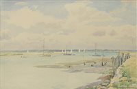 Lot 401 - AN ESTUARY SCENE WITH YACHTS, A WATERCOLOUR BY BERNARD CECIL GROTCH