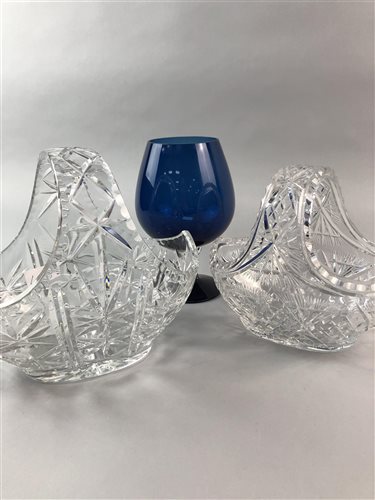Lot 43 - A LOT OF TWO CRYSTAL BASKET COMPORTS AND OTHER GLASS