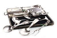 Lot 859 - A SILVER SPOON AND PUSHER AND SILVER CUTLERY