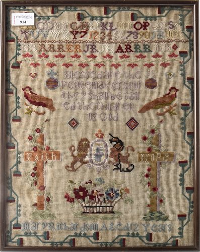 Lot 914 - AN EARLY 19TH CENTURY PICTORIAL SAMPLER