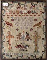 Lot 914 - AN EARLY 19TH CENTURY PICTORIAL SAMPLER