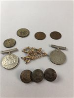 Lot 21 - A COLLECTION OF COINS, MEDALS, BUTTONS AND A WATCH CHAIN