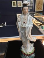 Lot 240 - A CHINESE CERAMIC FIGURE OF GUANYIN AND OTHER ASIAN CERAMICS