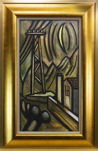 Lot 597 - NOCTURNAL MOUNTAIN SCENE WITH TELEGRAPH POLE BY ALLY THOMPSON