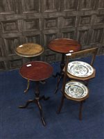 Lot 96 - A TWO TIER CAKE STAND AND THREE WINE TABLES