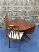 Lot 95 - A MAHOGANY DROP LEAF DINING TABLE AND FOUR CHAIRS