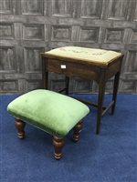 Lot 99 - A GEORGE III DINING CHAIR, TWO STOOLS AND A SEWING TABLE