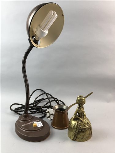 Lot 100 - A VINTAGE ANGLEPOISE DESK LAMP, TWO PEWTER MUGS, BRASS WARE AND SILVER PLATE