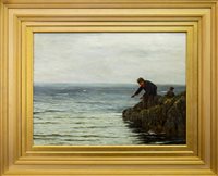 Lot 420 - BOY FISHING, AN OIL BY JOSEPH HENDERSON
