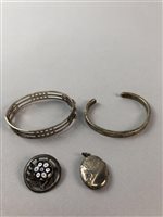 Lot 6 - A LOT OF TWO SILVER BANGLES, A SILVER BROOCH AND A LOCKET