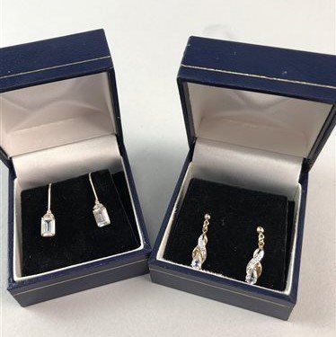 Lot 1 - A LOT OF TWO PAIRS OF BLUE GEM SET EARRINGS