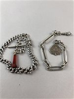 Lot 2 - A LOT OF TWO SILVER ALBERT WATCH CHAINS