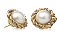 Lot 265 - A PAIR OF GOLD PEARL SET EARRINGS