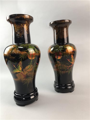 Lot 132 - A PAIR OF 20TH CENTURY JAPANESE LACQUERED VASES