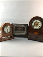 Lot 403 - AN EDWARDIAN MAHOGANY INLAID MANTEL CLOCK AND TWO OTHER CLOCKS