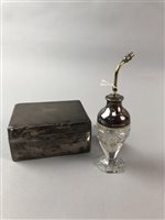 Lot 193 - A SILVER TOPPED PERFUME ATOMISER AND A SILVER CIGARETTE BOX