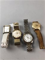 Lot 223 - A GENT'S BENRUS GOLD PLATED WRISTWATCH AND THREE OTHER WRISTWATCHES