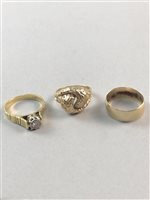 Lot 233 - A NINE CARAT GOLD WEDDING RING WITH ANOTHER AND A SOLITAIRE