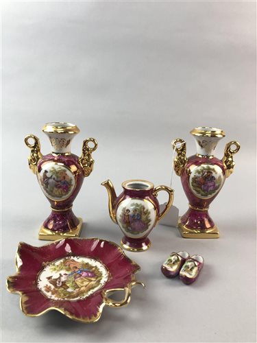 Lot 215 - A PAIR OF LIMOGES VASES WITH OTHER CERAMICS