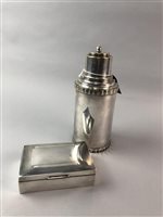 Lot 263 - A SILVER CIGARETTE BOX AND A PLATED COCKTAIL SHAKER