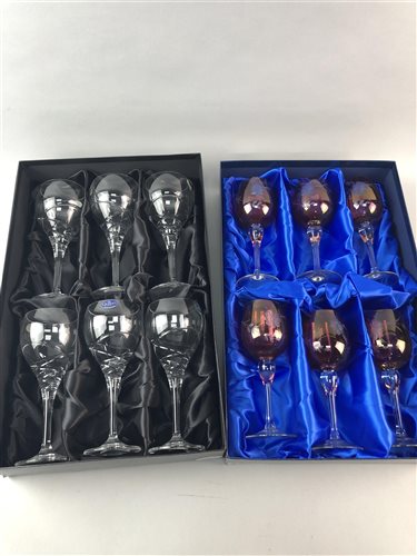 Lot 266 - A LOT OF BOXED CRYSTAL GLASSES AND A SILVER CORONATION SPOON