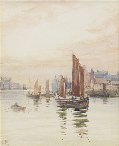 Lot 406 - A PAIR OF WATERCOLOURS DEPICTING BOATS IN HARBOUR