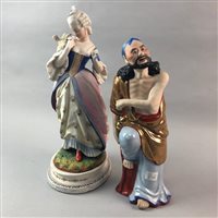 Lot 296 - A CHINESE CERAMIC FIGURE OF A STANDING MAN AND A CONTINENTAL MEISSEN FEMALE FIGURE