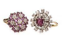 Lot 121 - TWO RED GEM AND DIAMOND CLUSTER RINGS