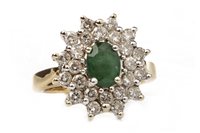 Lot 129 - A GREEN GEM AND DIAMOND CLUSTER RING