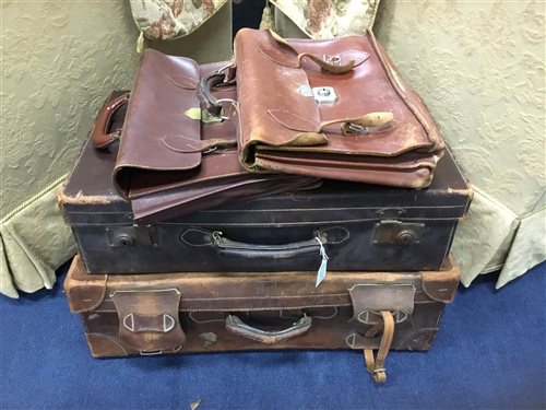 Lot 314 - A LOT OF TWO VINTAGE LEATHER TRAVEL CASES AND TWO BRIEFCASES