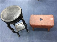 Lot 315 - A CHINESE EBONISED PLANT TABLE AND TWO STOOLS (3)