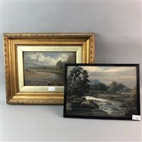 Lot 316 - JAMES MCCULLOCH ROBERTSON, RIVER SCENE, OIL ON PANEL, AND ANOTHER PAINTING OF A RIVER SCENE