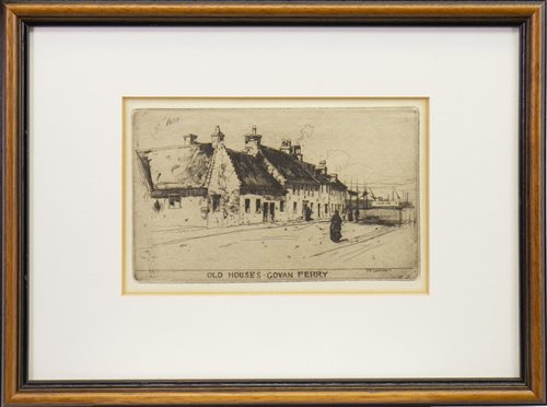 Lot 412 - OLD HOUSES, GOVAN FERRY, AN ETCHING BY SIR DAVID YOUNG CAMERON