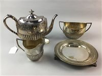 Lot 322 - A VICTORIAN SILVER PLATED THREE PIECE TEA SERVICE AND OTHER PLATED ITEMS