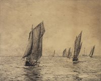 Lot 421 - BOULOGNE FISHING BOATS, AN ETCHING BY WILLIAM LIONEL WYLLIE