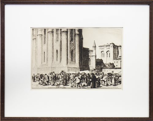Lot 423 - THE GOOSE FAIR, ALBI, AN ETCHING BY STANLEY ANDERSON